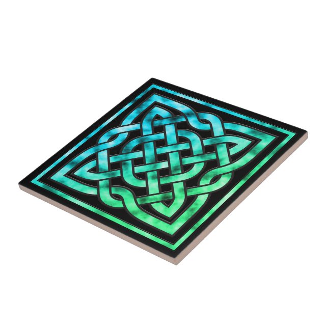 Celtic Knot Ceramic Tile: Square Blue Green Design Tile (Side)