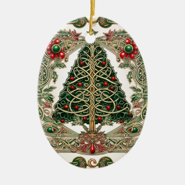 Celtic Knot Christmas Tree Ceramic Ornament (Front)