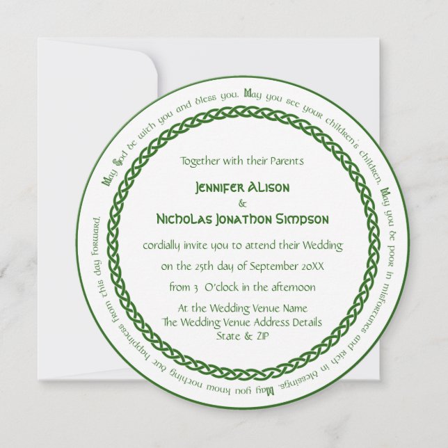 Celtic Knot Circle and Irish Wedding Blessing Invitation (Front)