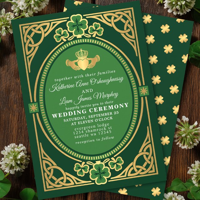 Celtic Knot Claddagh Shamrock Wedding Green  Invitation (Creator Uploaded)