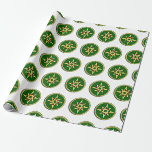 Celtic Knot Compass on Green Square Sticker Wrapping Paper