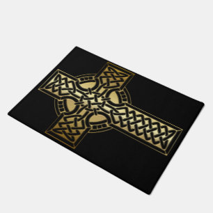 Celtic Knot Cross in Gold and Black Doormat