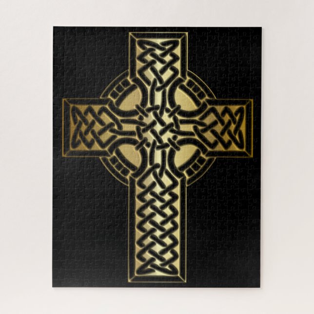 Celtic Knot Cross in Gold and Black Jigsaw Puzzle (Vertical)