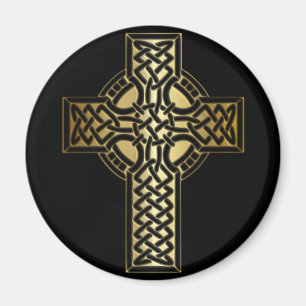 Celtic Knot Cross in Gold and Black Magnet