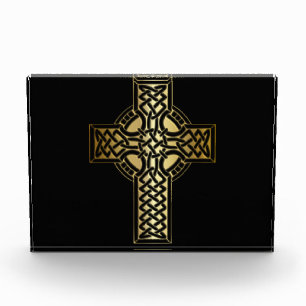 Celtic Knot Cross in Gold and Black Photo Block