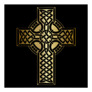 Celtic Knot Cross in Gold and Black Poster
