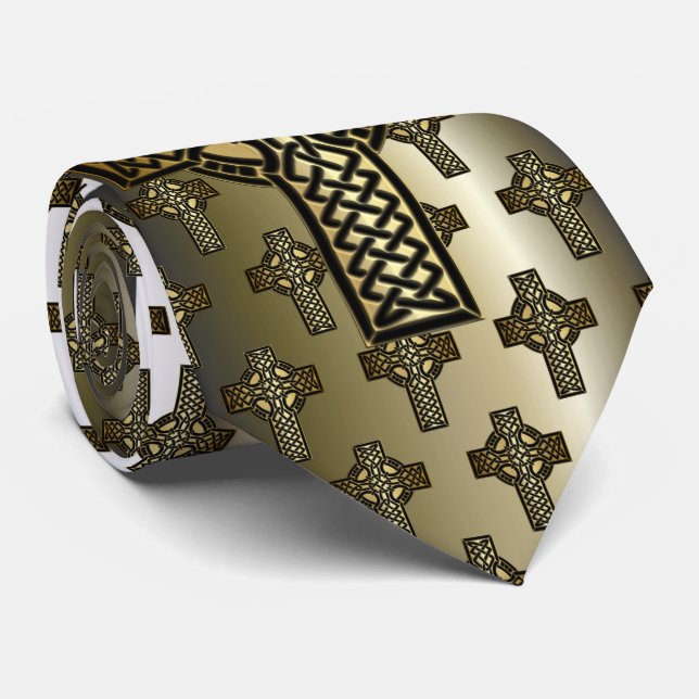 Celtic Knot Cross in Gold and Black Tie (Rolled)