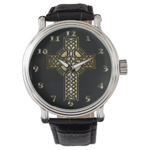Celtic Knot Cross in Gold and Black Watch