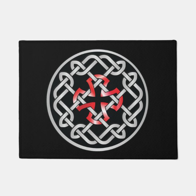 Celtic Knot Cross Red Metallic Doormat (Front)