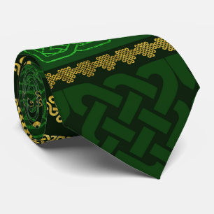 Celtic Knot Decorative Gold and Green pattern Tie