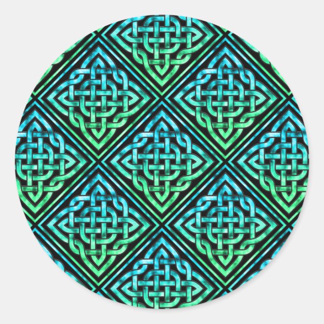 Celtic Knot - Diamond Blue Green Classic Round Sticker (Front)