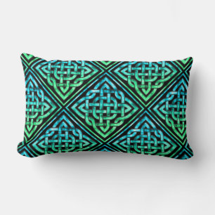 Celtic Knot - Diamond Blue Green Lumbar Cushion