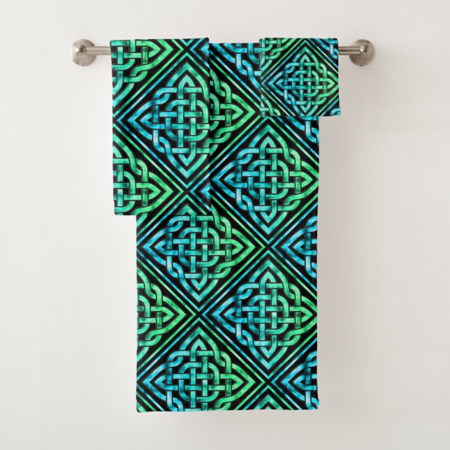 Celtic Knot - Diamond Blue Green Towel Set (Insitu)