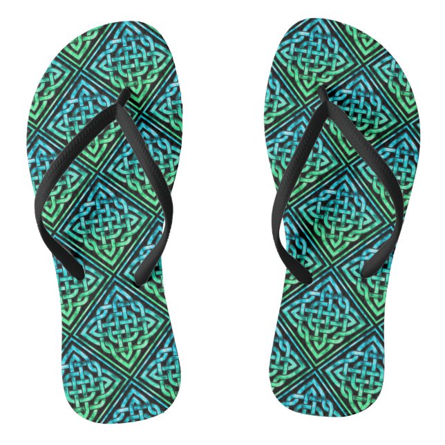 Celtic Knot - Diamond Tile Blue Green Thongs (Footbed)