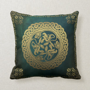 Celtic Knot Dogs Dark Washed Green Cushion