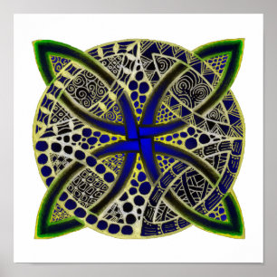 Celtic Knot Doodle Green Blue Poster