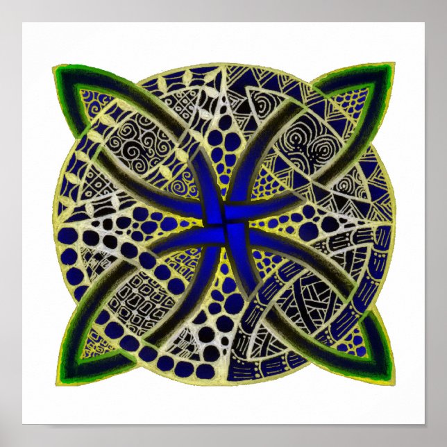 Celtic Knot Doodle Green Blue Poster (Front)