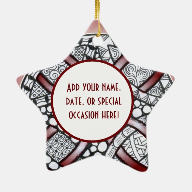 Celtic Knot Doodle Maroon Red Ceramic Ornament (Back)