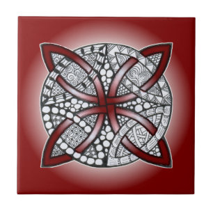 Celtic Knot Doodle Maroon Red Ceramic Tile