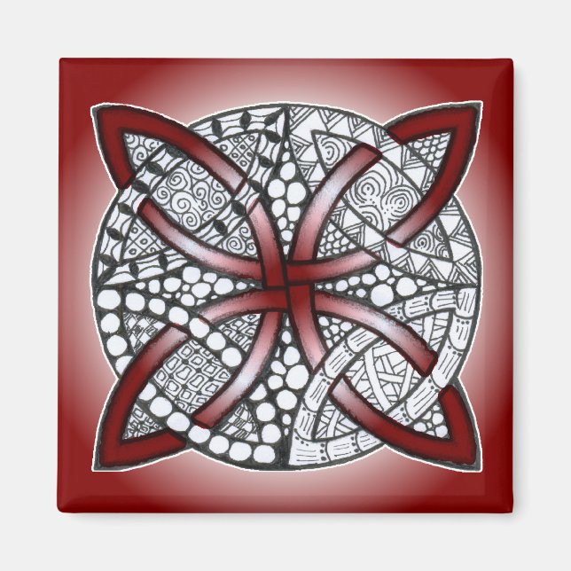 Celtic Knot Doodle Maroon Red Magnet (Front)