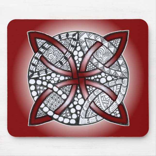 Celtic Knot Doodle Maroon Red Mouse Pad (Front)