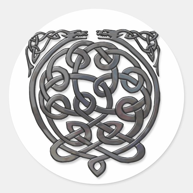 Celtic Knot Dragons – Black Chrome Classic Round Sticker (Front)