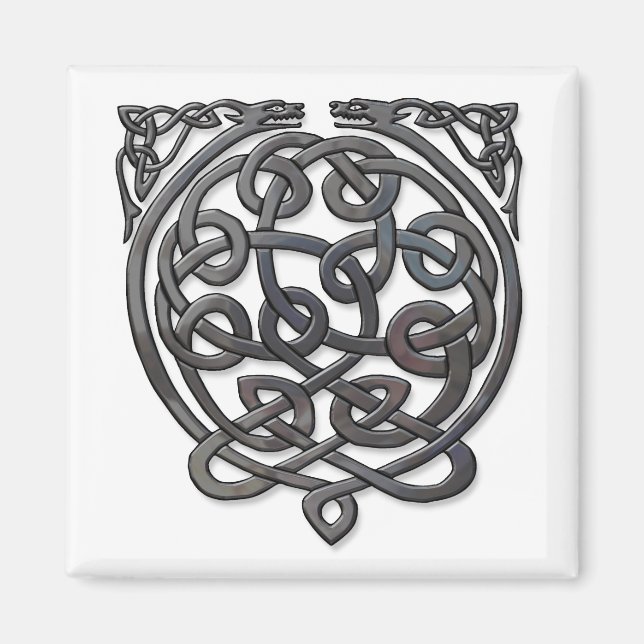 Celtic Knot Dragons – Black Chrome Magnet (Front)
