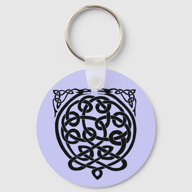 Celtic Knot Dragons – Black & White Key Ring (Front)