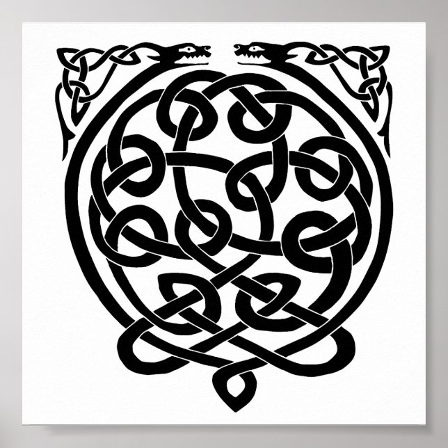 Celtic Knot Dragons – Black & White Poster (Front)