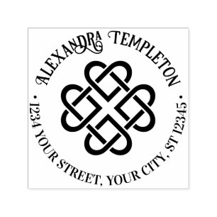 Celtic Knot Entwined Hearts Name Return Address Self-inking Stamp