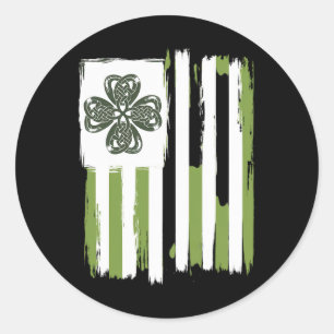 Celtic Knot Four Leaf Clover Stripes Design St Pat Classic Round Sticker