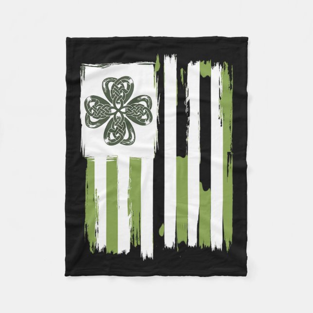 Celtic Knot Four Leaf Clover Stripes Design St Pat Fleece Blanket (Front)