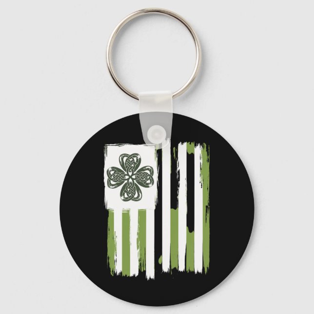 Celtic Knot Four Leaf Clover Stripes Design St Pat Key Ring (Front)