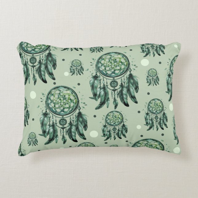 Celtic knot green dreamcatcher decorative cushion (Front)