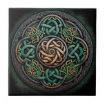 Celtic Knot Green Gold Knotwork Ceramic Tile<br><div class="desc">Celtic Knot Green Gold Knotwork</div>