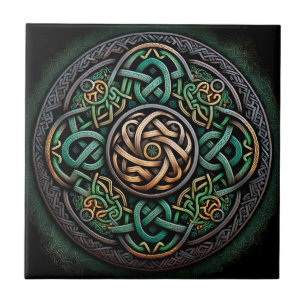 Celtic Knot Green Gold Knotwork Ceramic Tile