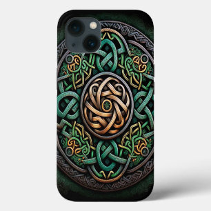 Celtic Knot Green Gold Knotwork iPhone 13 Case