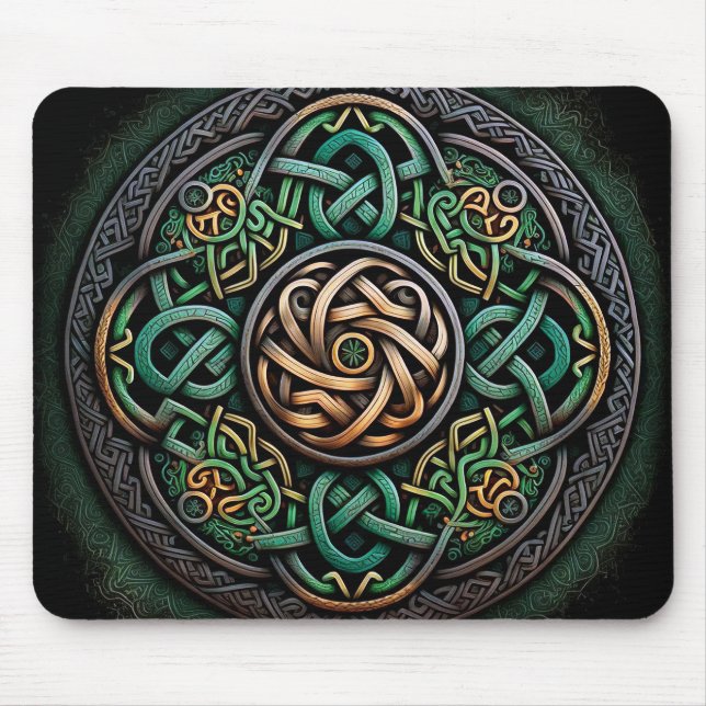 Celtic Knot Green Gold Knotwork Mouse Pad (Front)