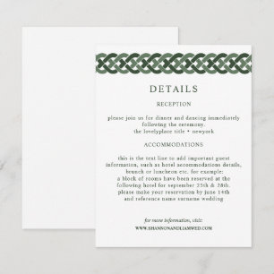 Celtic Knot   Green Wedding Information Guest Enclosure Card
