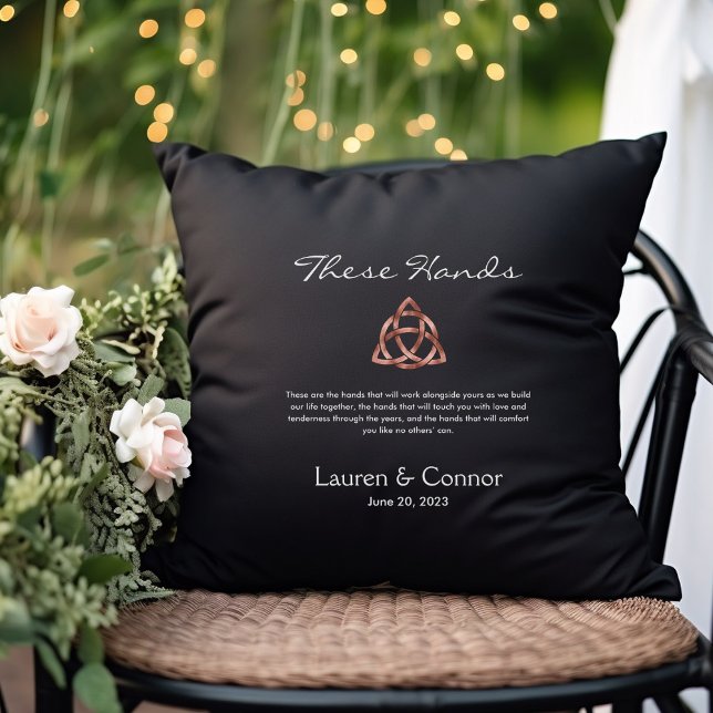Celtic Knot Handfasting Vows Ceremony Wedding Cushion (These Hands Celtic Knot Handfasting Ceremony Wedding Pillow)
