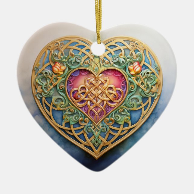 Celtic Knot Heart Ceramic Ornament (Front)