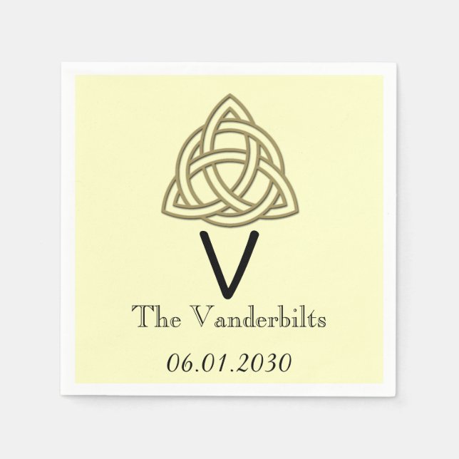 Celtic Knot in Gold and Ivory Monogram Wedding Napkin (Front)