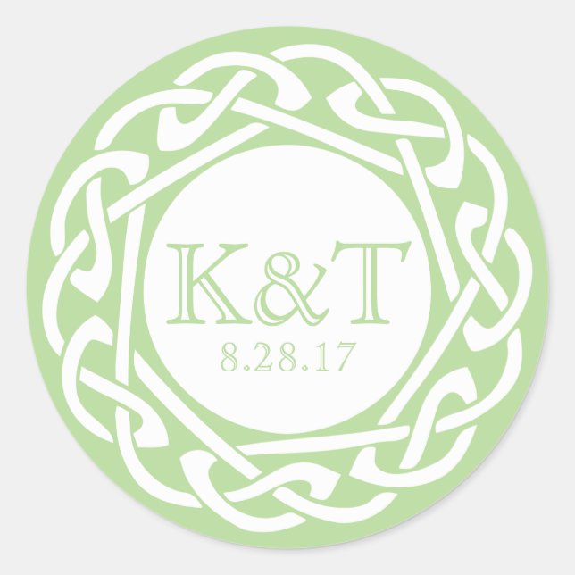 Celtic Knot Initials - Jade Classic Round Sticker (Front)