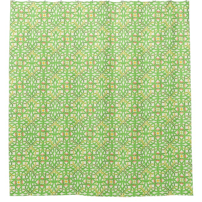 Celtic Knot Irish Braid Green Stencil Pattern Shower Curtain (Front)