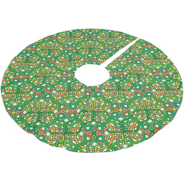 Celtic Knot Irish Braid Pattern Green Pretty Brushed Polyester Tree Skirt (Angled)