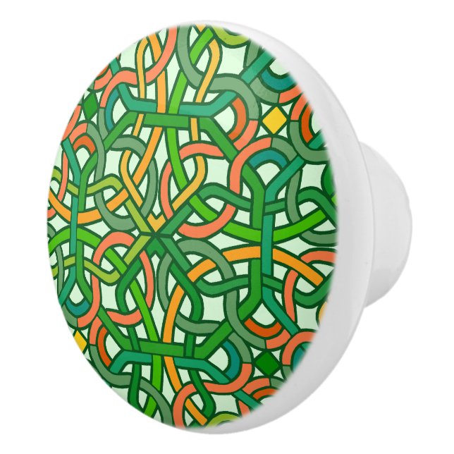 Celtic Knot Irish Braid Pattern Green Pretty Ceramic Knob (Right)