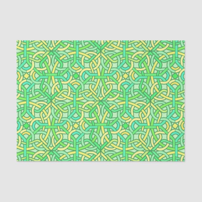 Celtic Knot Irish Braid Pattern Green Yellow Tissue Paper (Front)