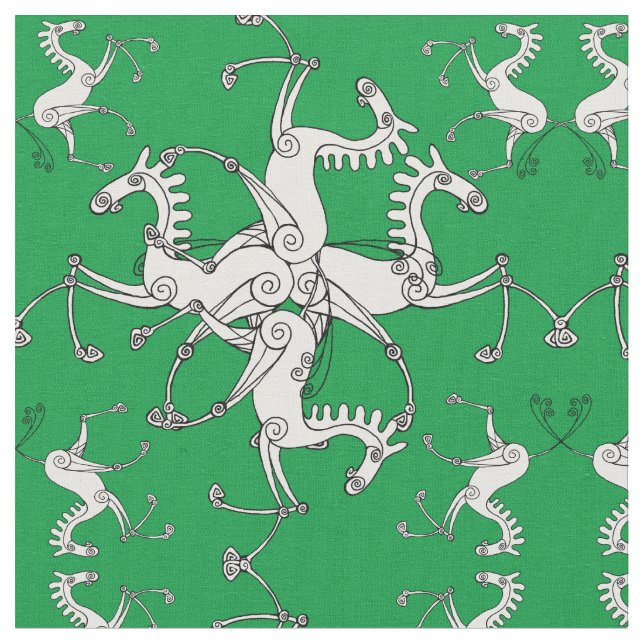 Celtic knot Irish horses prancing Fabric (Close Up)