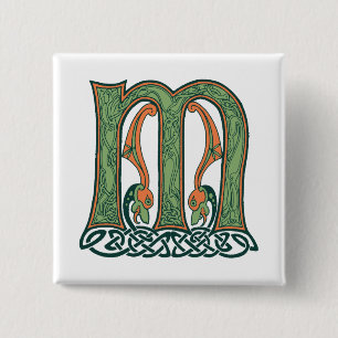 Celtic Knot Letter M, Irish Design 15 Cm Square Badge