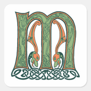 Celtic Knot Letter M, Irish Design Square Sticker